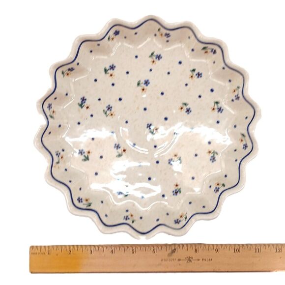 Zaklady Ceramiczne Fluted Quiche Plate Polish Pottery Country Meadow Dish Large - Picture 10 of 11